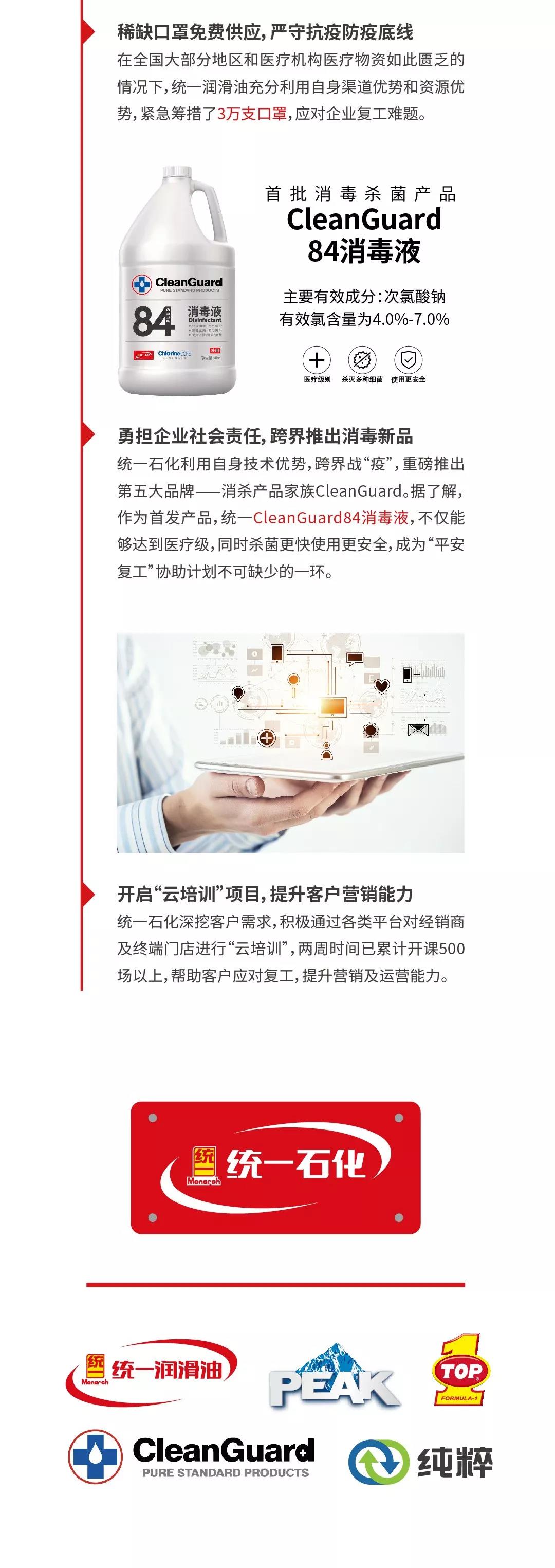 抗疫神器全力出击，统一CleanGuard84消毒液助力家人们安全复工